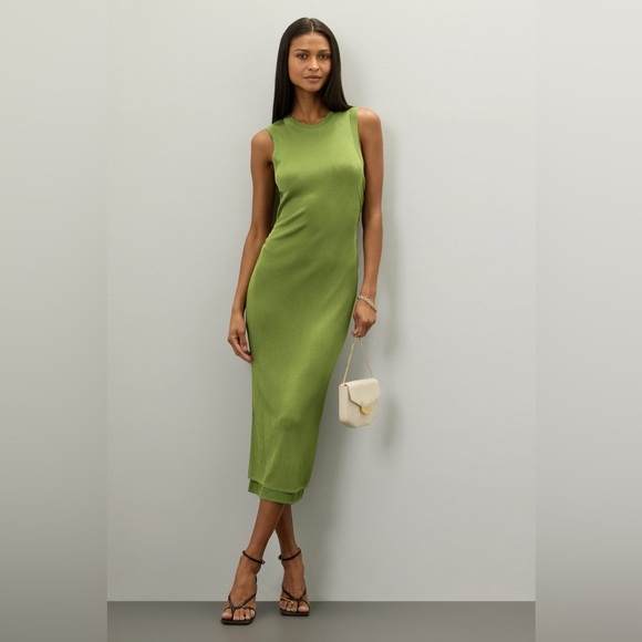 RTR Atlein Collective Green Midi Dress Layered Stretch Bodycon Sheath Size M - Picture 1 of 6